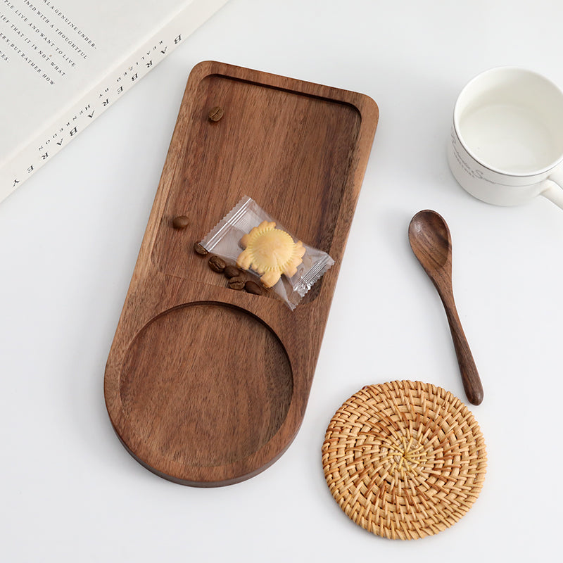 Japanese Solid Wood Tray, Water Cup, Plate, Retro Bread, Dim Sum, Dessert, Breakfast, Setting Plate, Wooden Dinner Plate