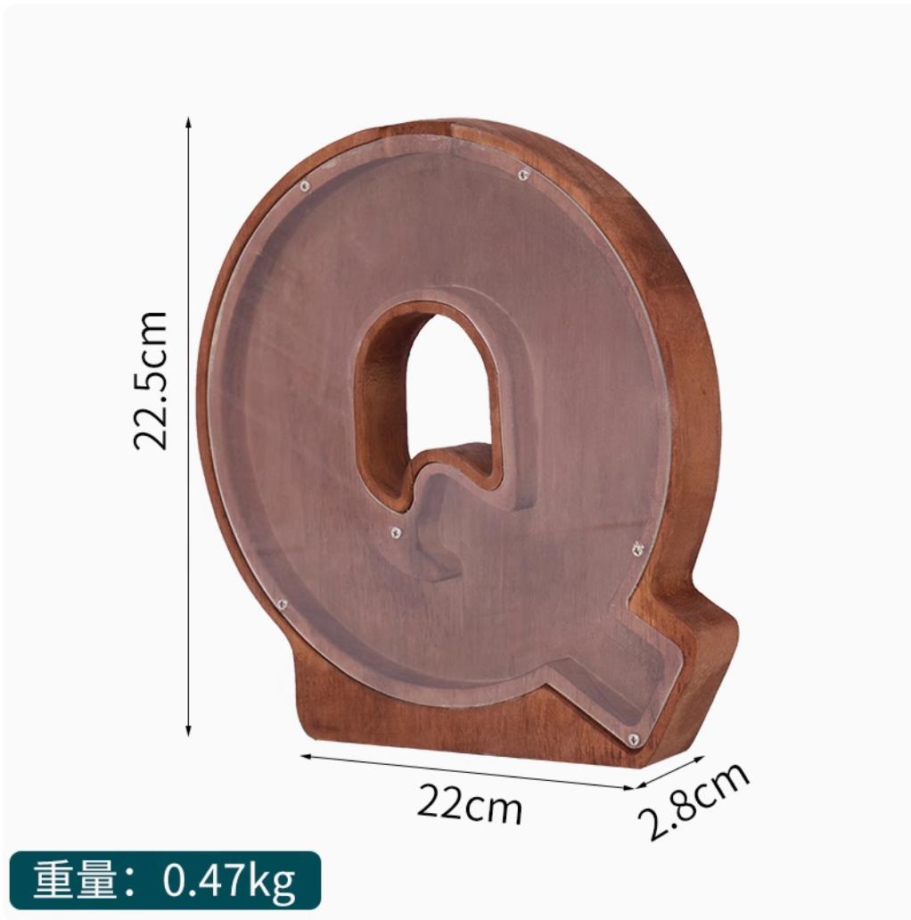 Internet Celebrity Solid Wood 2025 New English Letter Coffee Bean Storage Box Transparent Cartoon Ornament Coin Storage Box