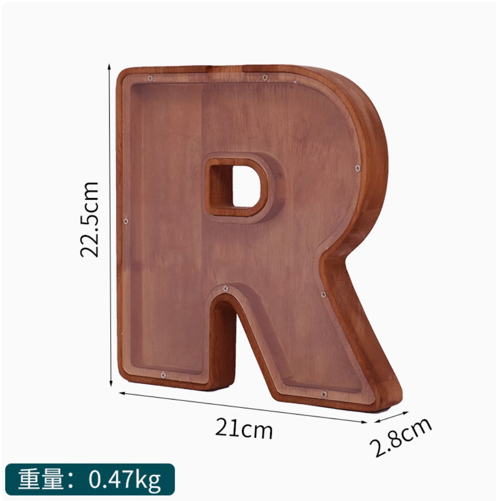 Internet Celebrity Solid Wood 2025 New English Letter Coffee Bean Storage Box Transparent Cartoon Ornament Coin Storage Box