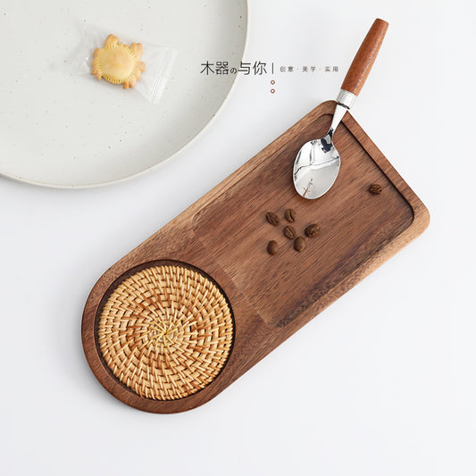 Japanese Solid Wood Tray, Water Cup, Plate, Retro Bread, Dim Sum, Dessert, Breakfast, Setting Plate, Wooden Dinner Plate