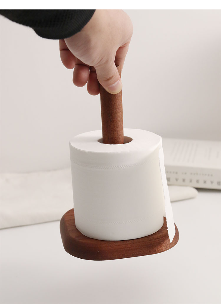 Upright Ebony Tissue Holder, Kitchen Countertop Roll Paper Storage Rack, Storage Rack, Bar Counter, Solid Wood Roll Paper Holder, No Punching Required