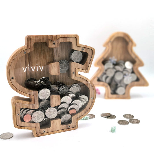 Wooden Piggy Bank, Money Box, Piggy Bank Ornament, Cartoon Transparent Gift, Christmas Tree, New Year'S Money