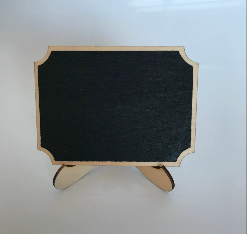 Mini Blackboard Wooden Sign – 10x7.5CM Upright Wedding Party Decor, Home Office Desk Display & Handmade Ornament (Engraveable, Rustic Style Gift)