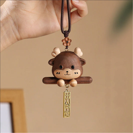 Walnut Deer Ping An Car Pendant for Men and Women, Car Interior Hanging Pendant, Rearview Mirror Cute Creative Gift