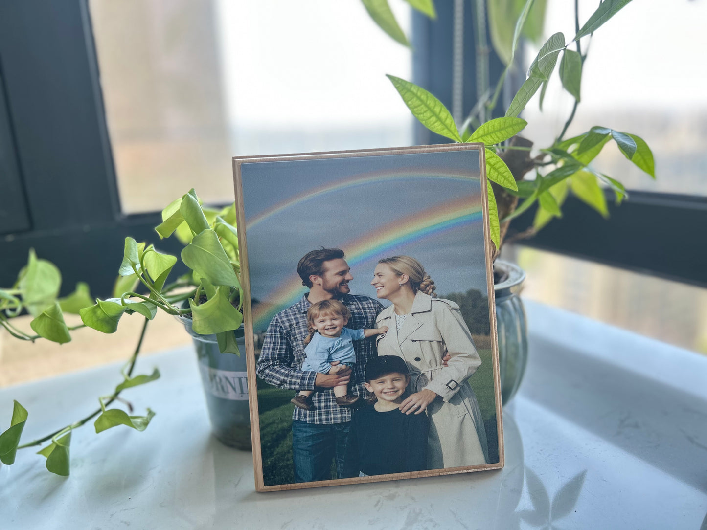 Personalized Wood Photo Frame - Laser Engraved & Direct Printing Gift for Anniversaries/Birthdays (Cherish Memories in Solid Oak)