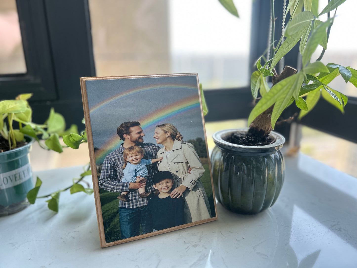 Personalized Wood Photo Frame - Laser Engraved & Direct Printing Gift for Anniversaries/Birthdays (Cherish Memories in Solid Oak)
