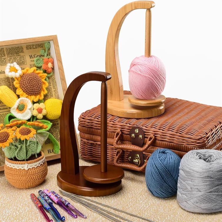 Multi-Purpose Yarn Organizer - Wooden Rotatable Thread Spool with Anti-Slip Base | Ideal for Crochet/Embroidery/Yarn Craft