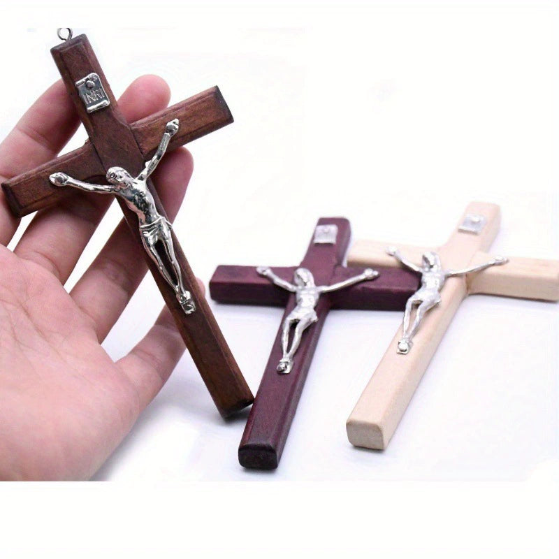 Handmade Easter Wooden Cross Wall Hanging – Church Decor & Religious Pendant (Hemu Style, Faith-Based Gift, 3D Carved Art)