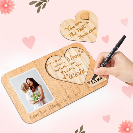 Handmade Wooden Photo Frame - Mother's Day Gift & Home Decor - Natural Wood Anniversary Keepsake with Display Stand