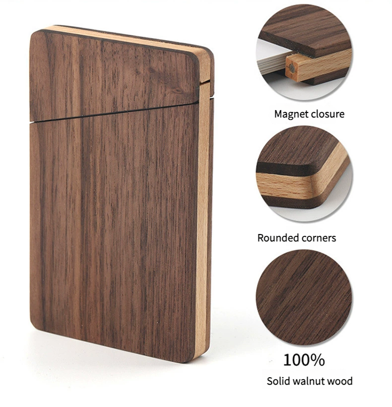 Premium Black Walnut Business Card Holder - Handcrafted Solid Wood Executive Case with Laser Engraving (Luxury Corporate Gift & Men's Office Accessory)