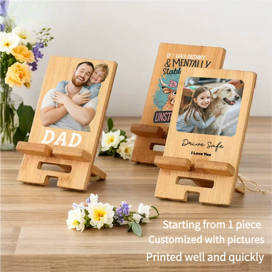 Personalized Bamboo Phone Stand – Custom Photo & Text Engraved Gift for Lovers, Parents (Christmas/Mother's Day/Father's Day Commemoration, Eco-Friendly)