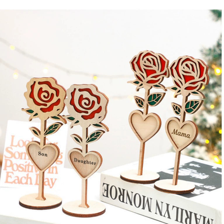 2025 Premium Wooden Rose Stand - Elegant Table Ornament, Handmade Wood Craft for Mother's Day & Festivals (Eco-Friendly Gift Decor)