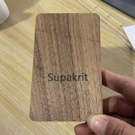 Premium Black Walnut Business Card Holder - Handcrafted Solid Wood Executive Case with Laser Engraving (Luxury Corporate Gift & Men's Office Accessory)