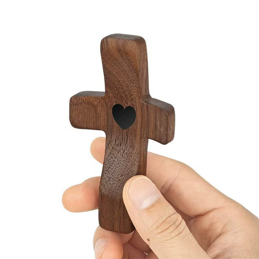 Handmade Black Walnut Thumb Cross – Wooden Easter Church Handle (Pocket-Sized Prayer Gift, Simple & Elegant Design, Ideal for Christians)