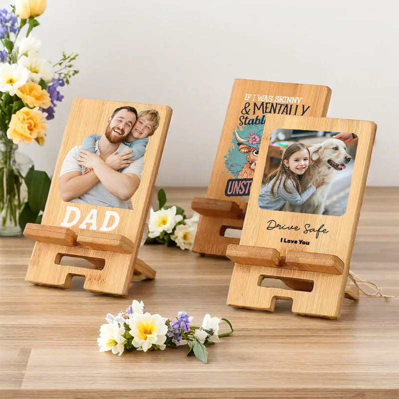 Personalized Bamboo Phone Stand – Custom Photo & Text Engraved Gift for Lovers, Parents (Christmas/Mother's Day/Father's Day Commemoration, Eco-Friendly)