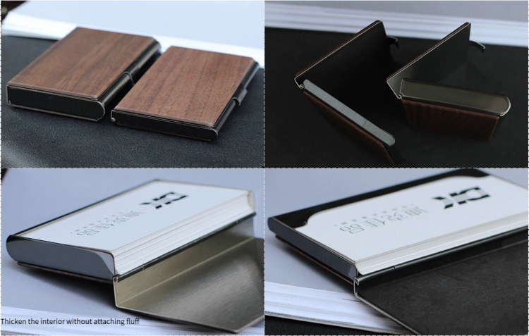 Men's Luxury Business Card Holder - Double Sided Solid Wood Case with Engraved Pattern (Large Capacity & Executive Gift Box)