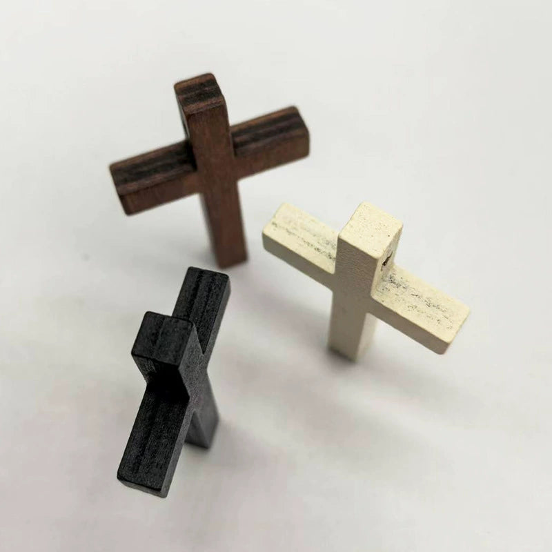 Handcrafted Wooden Cross Pendant - Spiritual Wall Decor with Beaded Base - Natural Carving Home Ornament Gift