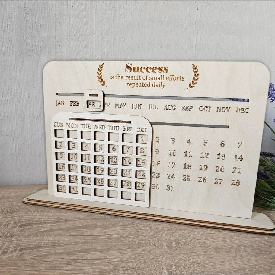 Handmade Wooden DIY Calendar - Customizable Home Decor & Desk Organizer (Eco-Friendly Gift, Natural Craftsmanship, Perfect for Office/Home)