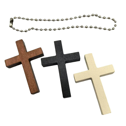 Handcrafted Wooden Cross Pendant - Spiritual Wall Decor with Beaded Base - Natural Carving Home Ornament Gift