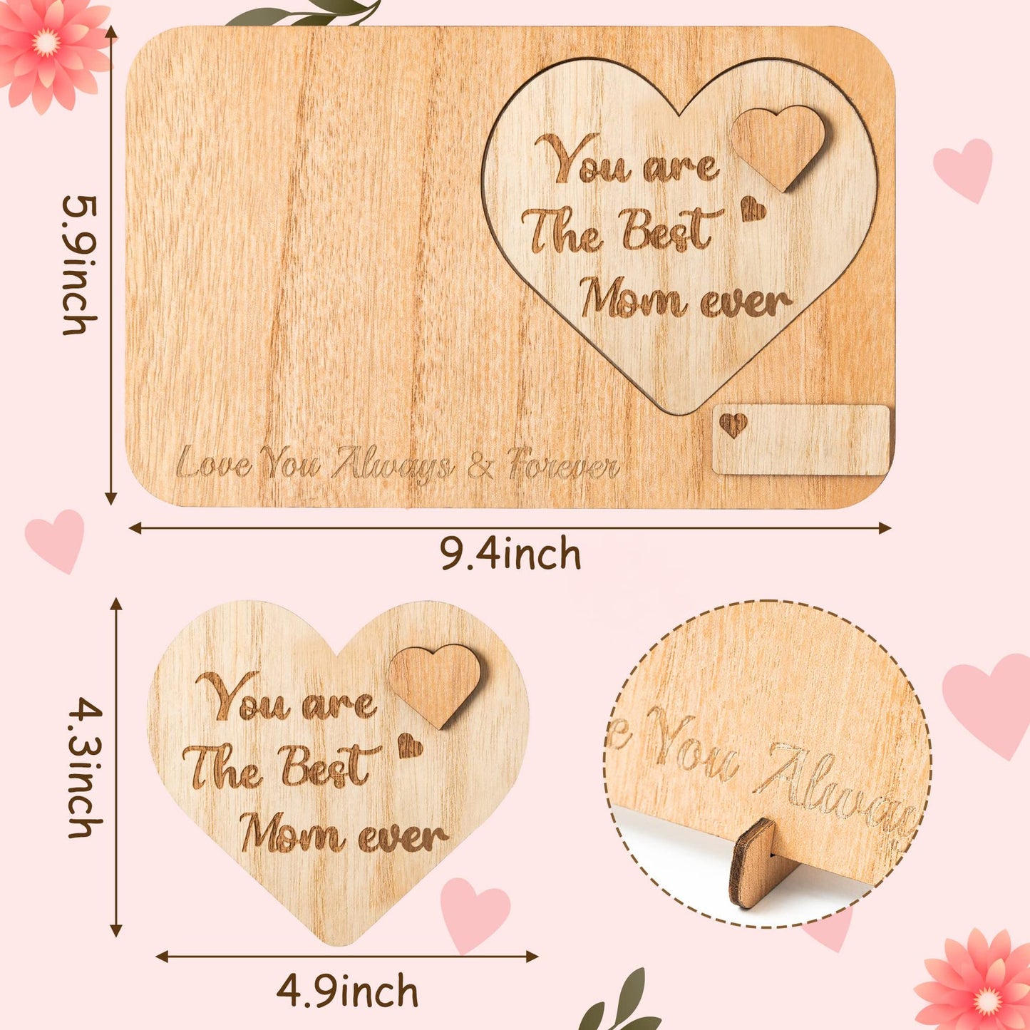 Handmade Wooden Photo Frame - Mother's Day Gift & Home Decor - Natural Wood Anniversary Keepsake with Display Stand