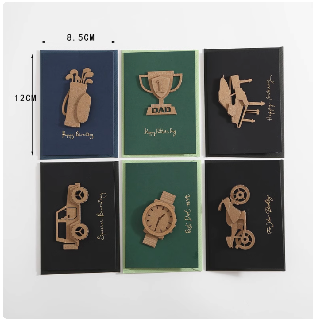 Korean Minimalist Wooden Cards - Laser Carved Greeting Set (Birthday/Thank You/Holiday) with Envelopes