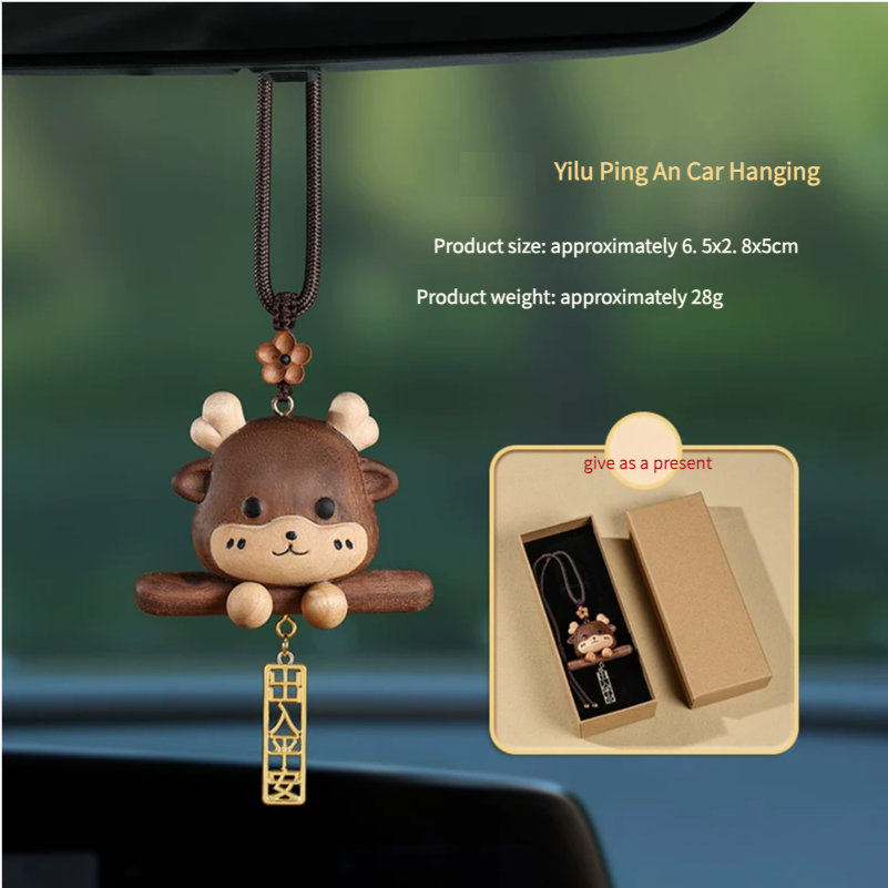 Walnut Deer Ping An Car Pendant for Men and Women, Car Interior Hanging Pendant, Rearview Mirror Cute Creative Gift