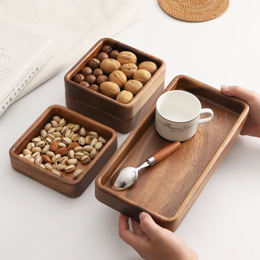 Walnut wood Dim sum tray Pastry nut square bowl Dried fruit tray Storage box Solid wood fruit tray Wood plate