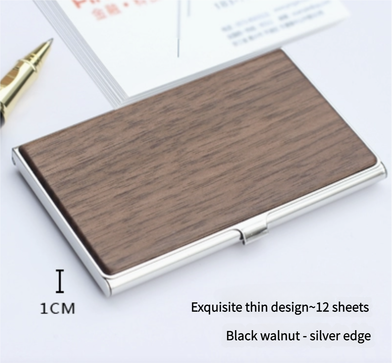 Men's Luxury Business Card Holder - Double Sided Solid Wood Case with Engraved Pattern (Large Capacity & Executive Gift Box)