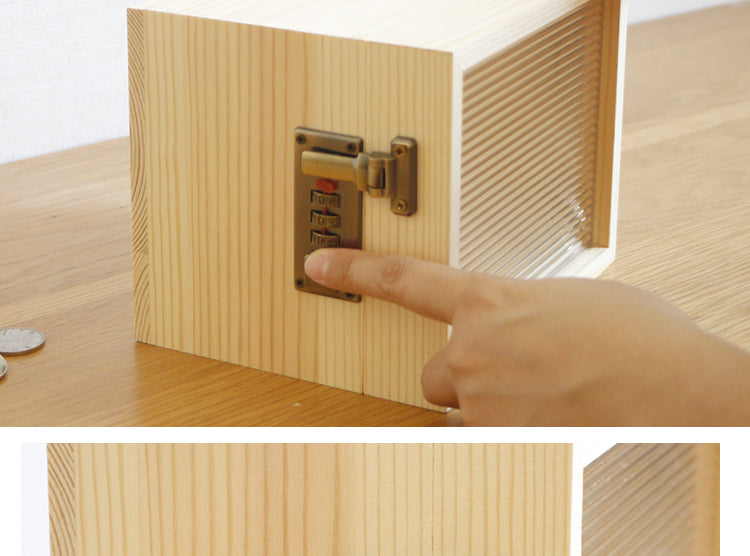 Solid Wood Transparent Tape Password Lock Piggy Bank Storage Box New Year'S Money Children'S Piggy Bank With Only In/Out Function