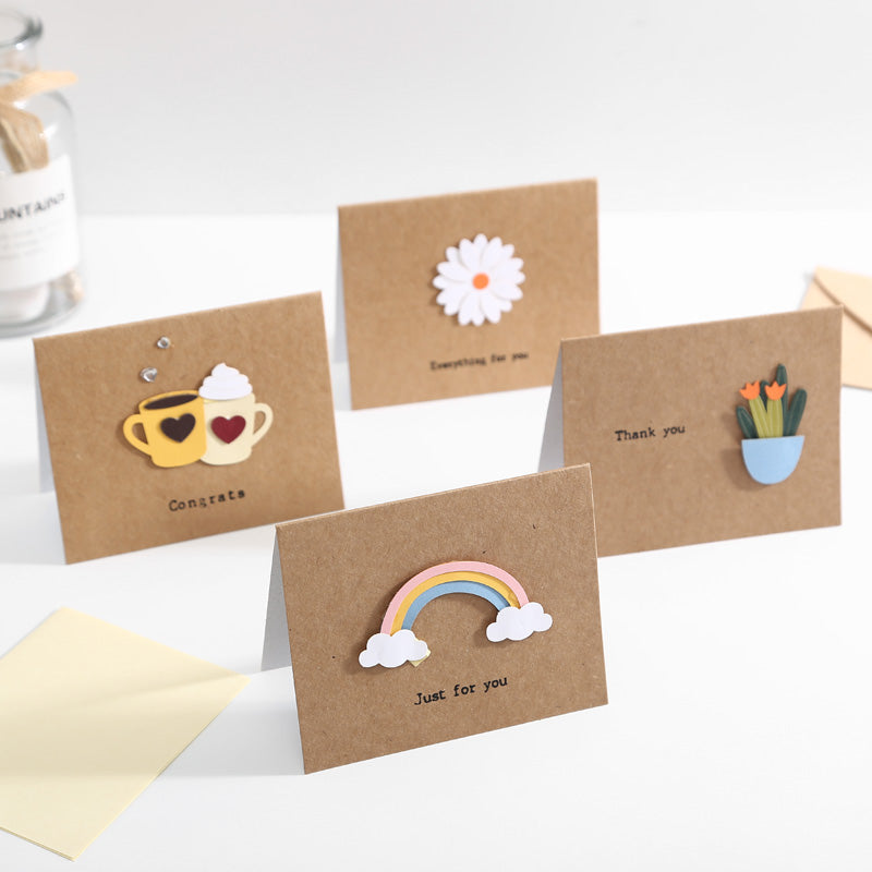 Korean Minimalist Wooden Cards - Laser Carved Greeting Set (Birthday/Thank You/Holiday) with Envelopes