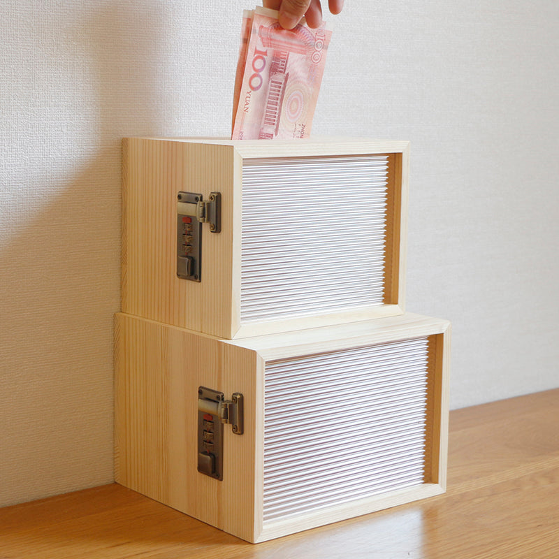 Solid Wood Transparent Tape Password Lock Piggy Bank Storage Box New Year'S Money Children'S Piggy Bank With Only In/Out Function