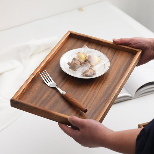 Black Walnut Solid Wood Tray Rectangular Tea Tray Japanese Wooden Household Tea Cup Water Cup Tray Dessert Western Food Tray