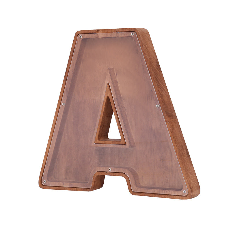 Internet Celebrity Solid Wood 2025 New English Letter Coffee Bean Storage Box Transparent Cartoon Ornament Coin Storage Box