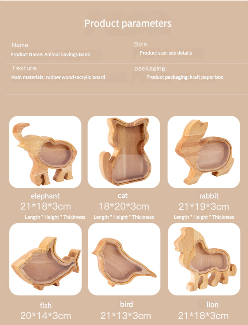 Animal Letter Piggy Bank Cartoon Wooden Rabbit Piggy Bank Internet Celebrity Creative Piggy Bank Ornament Transparent Gift To Celebrate The New Year