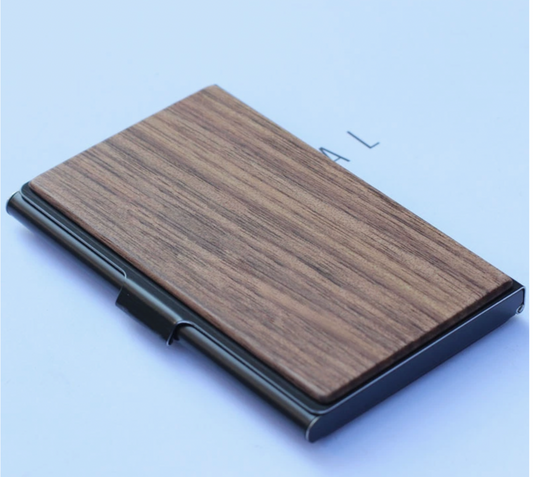 Men's Luxury Business Card Holder - Double Sided Solid Wood Case with Engraved Pattern (Large Capacity & Executive Gift Box)