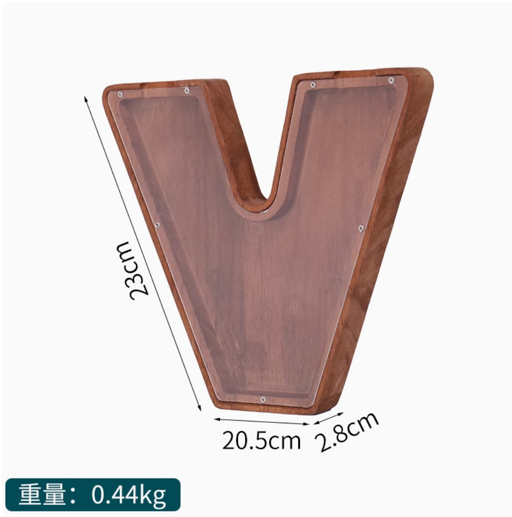 Internet Celebrity Solid Wood 2025 New English Letter Coffee Bean Storage Box Transparent Cartoon Ornament Coin Storage Box