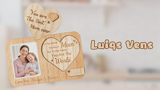 Handmade Wooden Photo Frame - Mother's Day Gift & Home Decor - Natural Wood Anniversary Keepsake with Display Stand